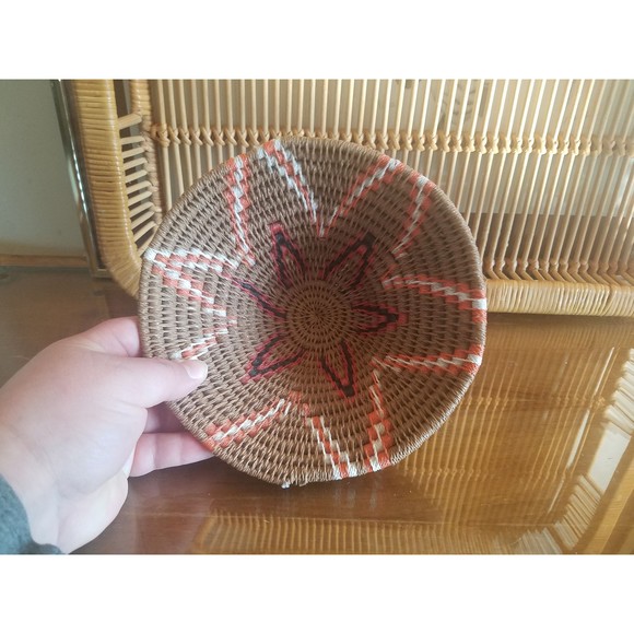 Tribal Orange and Tan Woven Small Bowl, Home Decor, Organization - Picture 8 of 10